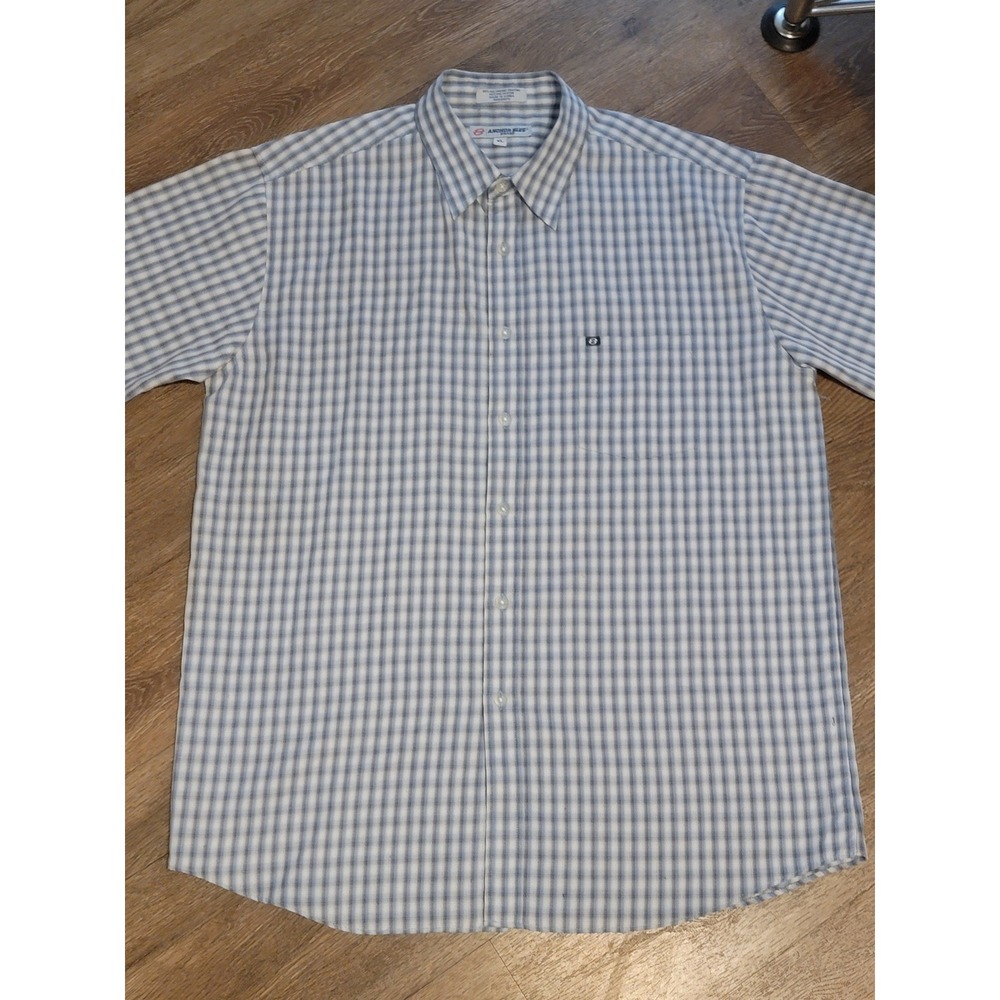 Anchor Blue Plaid Button Down Shirt Short Sleeve Casual XL